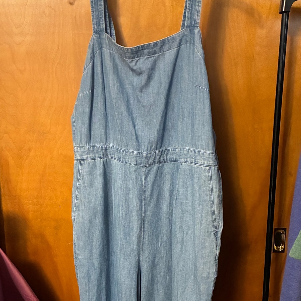 J Crew Light Blue Denim Women's Wide-Leg Overalls pockets 14 - Picture 3 of 11